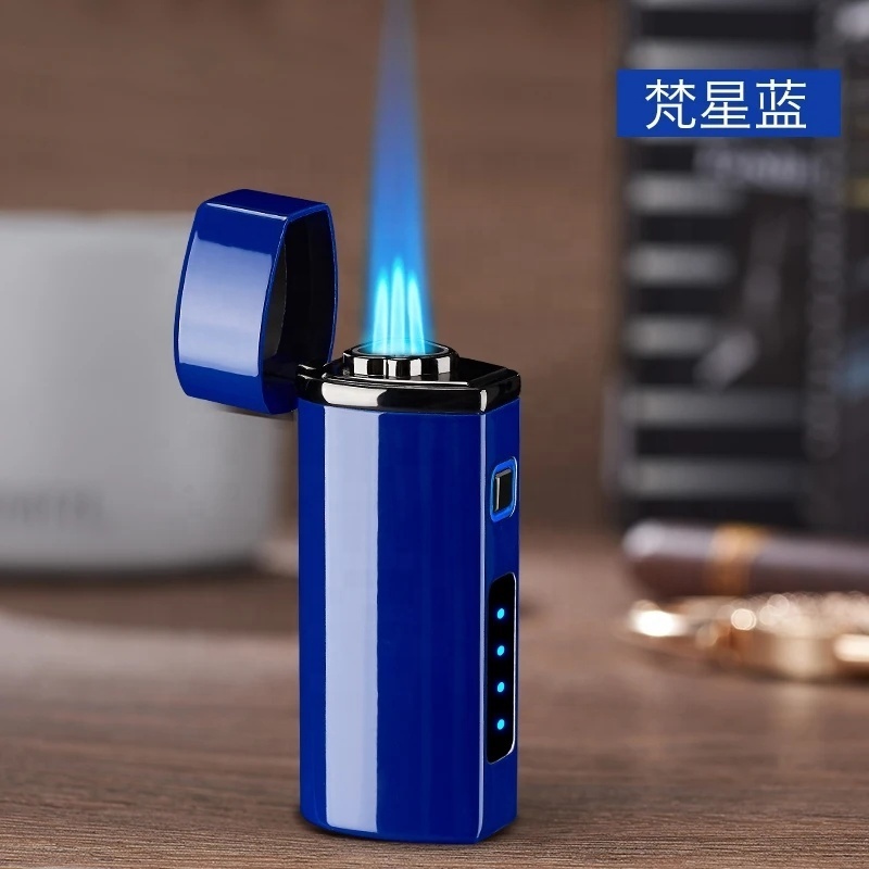 Metal windproof jet flame cigarette lighters with cigar cutter refillable butane gas torch lighter for cigar