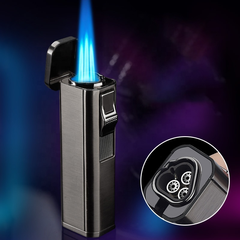 Metal Outdoor Windproof Blue Flame Turbo Torch Butane Gas Cigar Lighter Men's Gadget