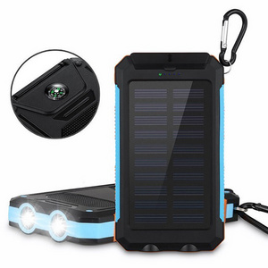 Solar Power Bank 20000 mAh Portable Dual USB Charge Powerbank Waterproof Powerful LED Light External Battery Charger