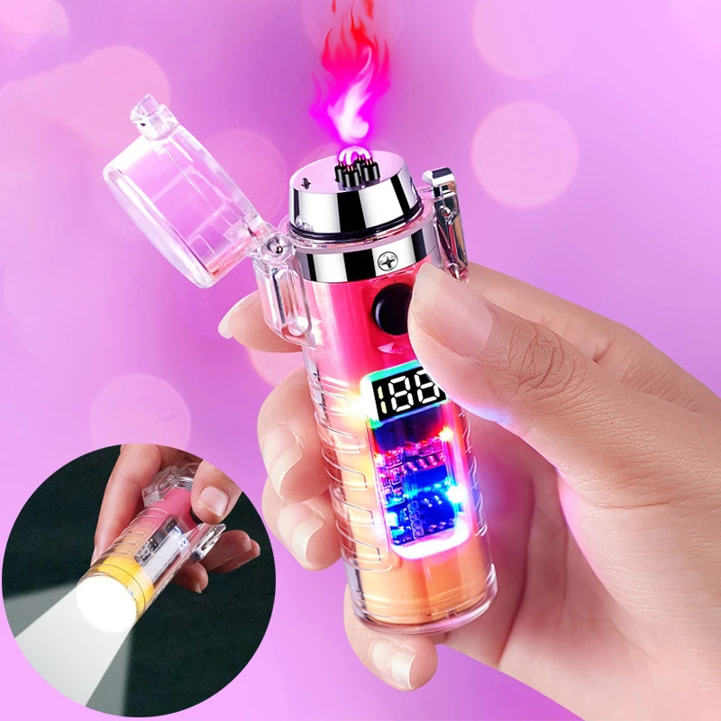 Electric Torch Transparent Waterproof Lighter Plasma Windproof Lighter USB Rechargeable Lighters Outdoor Camping Gift