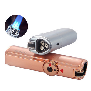 Triple Torch Lighter Metal Windproof Gas Butane Jet Flint Lighter BBQ Cigar Spray Gun Gadgets For Men