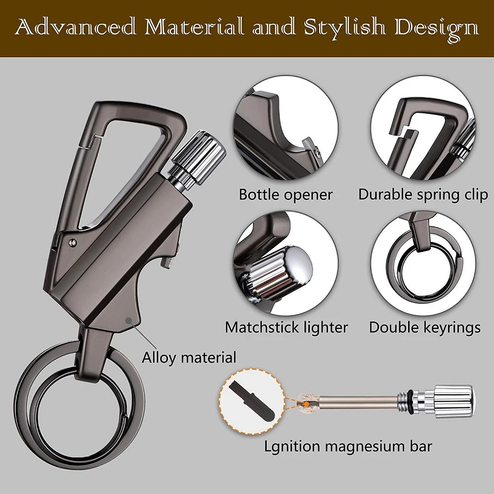 Multi Function Rechargeable Bottle Opener Metal Match Gas Oil Lighter Holder Keychain With Keychain Lighter Holder