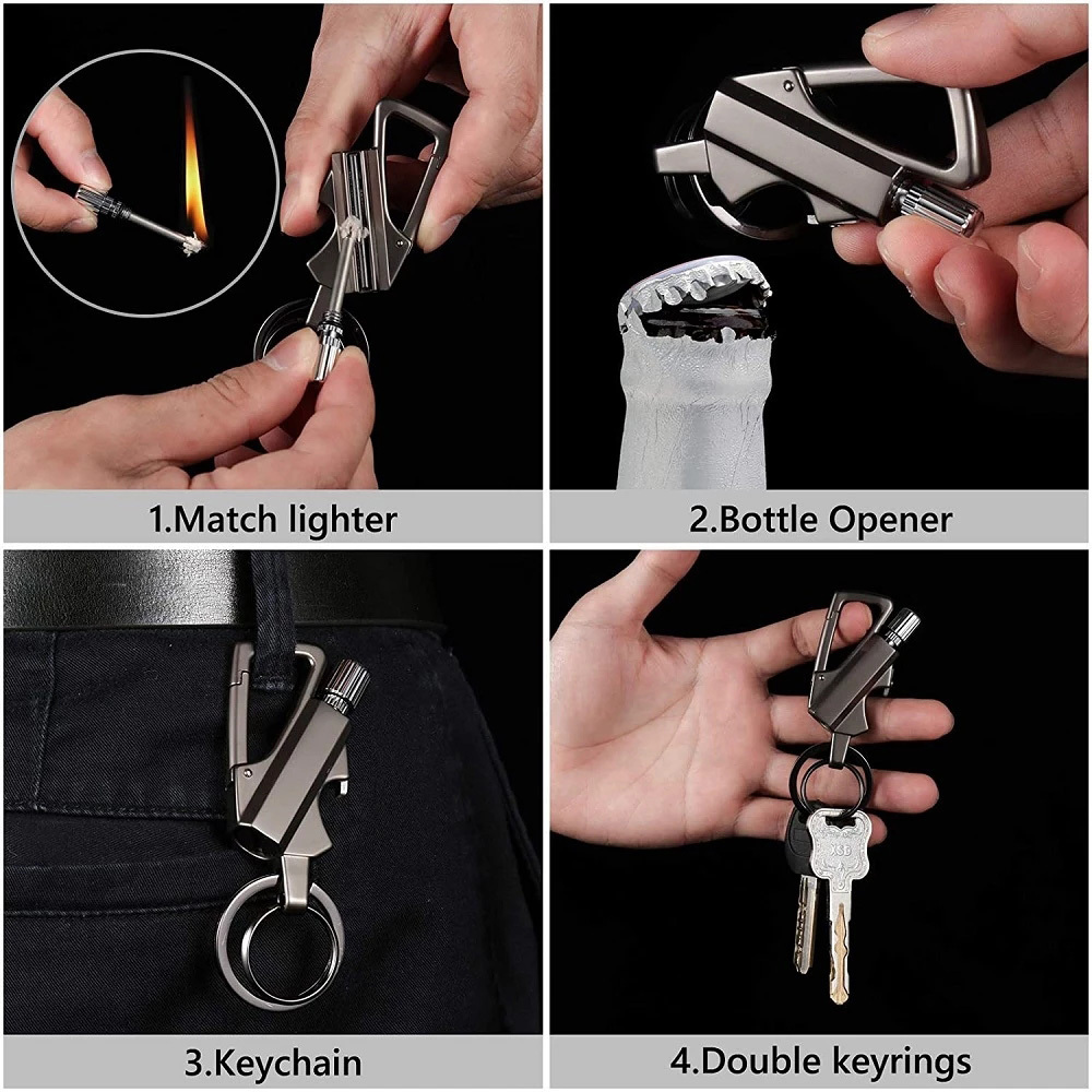 Multi Function Rechargeable Bottle Opener Metal Match Gas Oil Lighter Holder Keychain With Keychain Lighter Holder