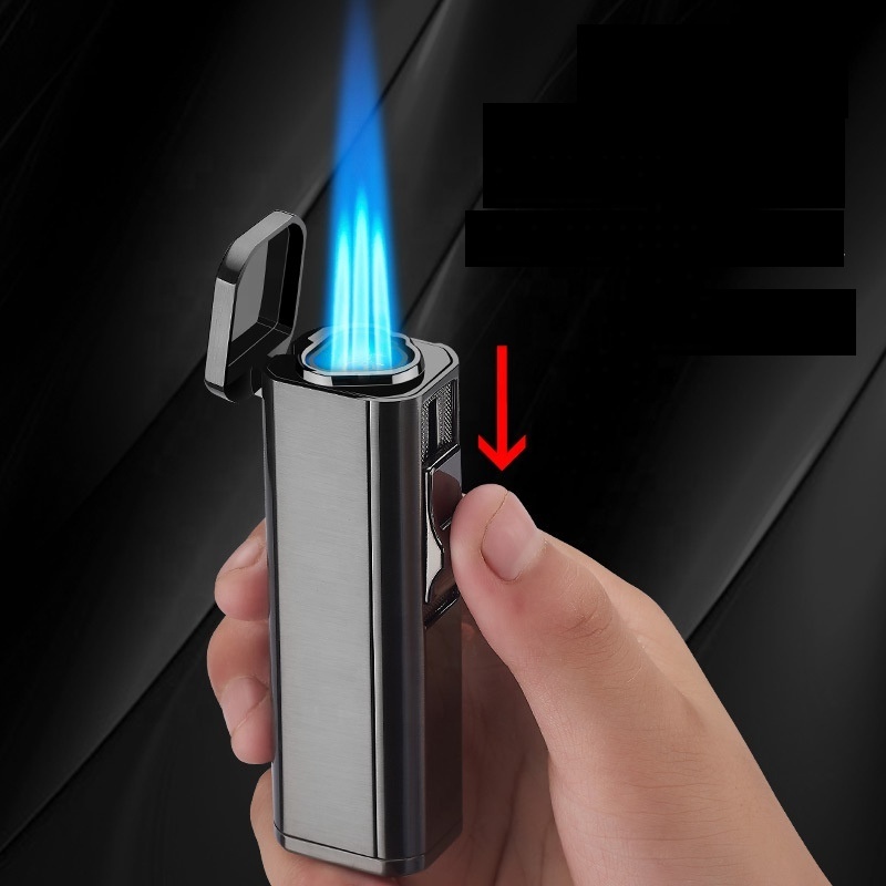 Metal Outdoor Windproof Blue Flame Turbo Torch Butane Gas Cigar Lighter Men's Gadget