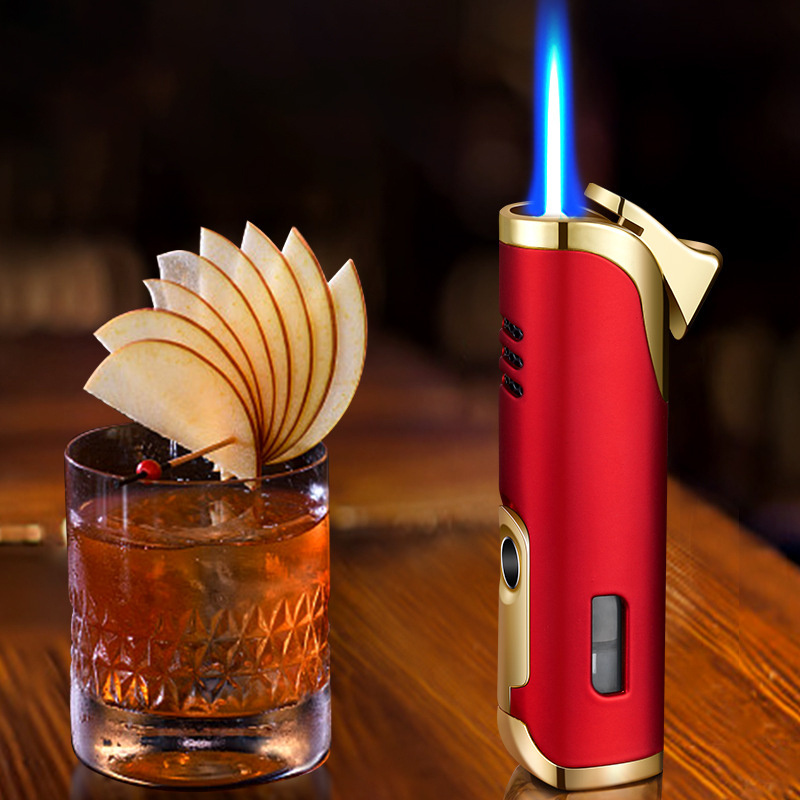 Metal Windproof Pocket Cigar Lighter Blue Flame Torch Lighters For Cigar With Punch Drill Cigar Cutter