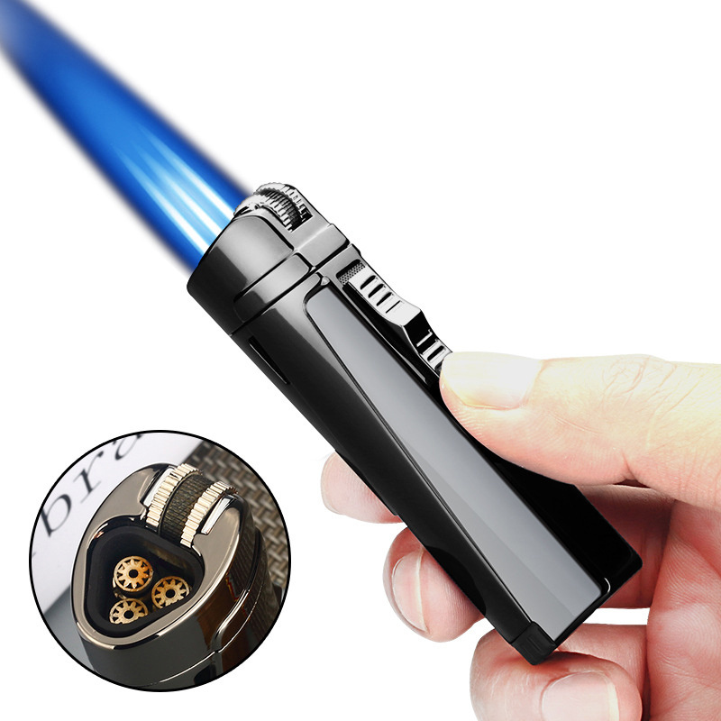 metal refillable butane gas jet refil mini torch valve cigar triple flame lighter with cigar punch puncher