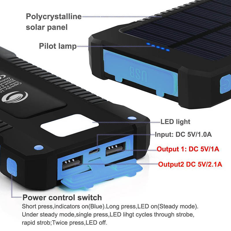 waterproof  Solar Power Bank 80000mah 10000mah 20000mah Solor Mobile Power Bank Charger