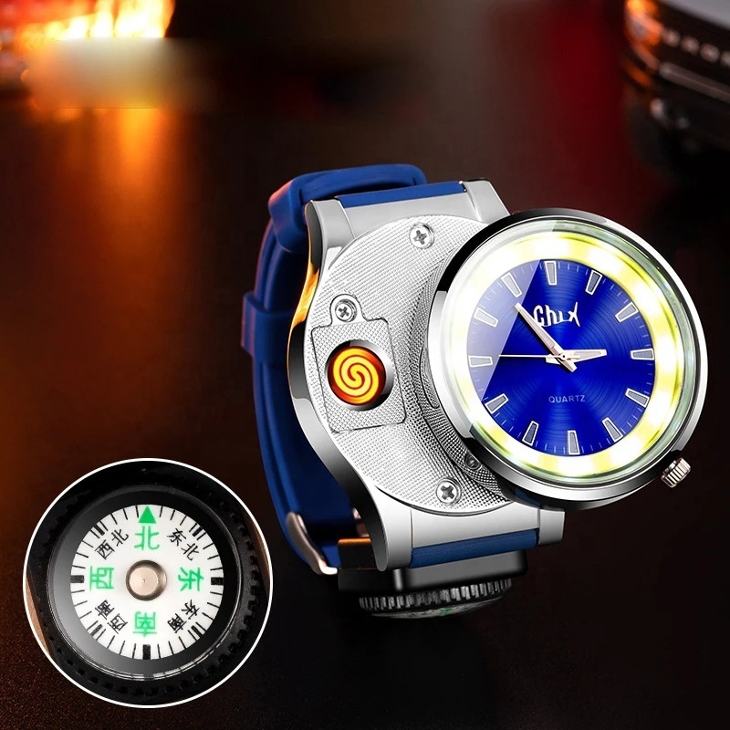 New USB Lighter Watch Men's Casual Quartz Wristwatches Windproof Cigarette Cigar Lighter