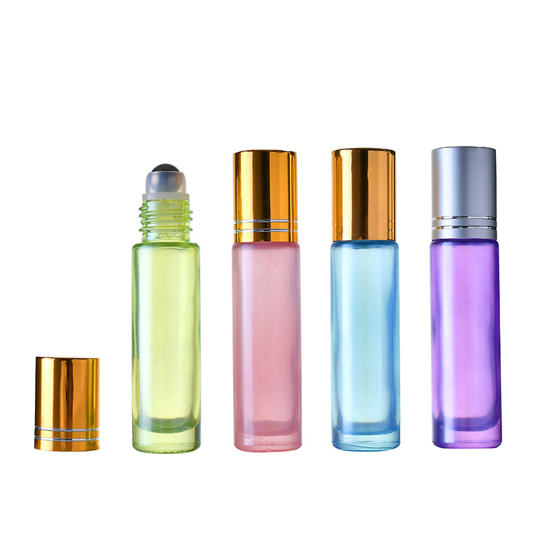 5ml 10ml rainbow color custom made glass roll on perfume bottles Clear empty round deodorant roll-on bottle