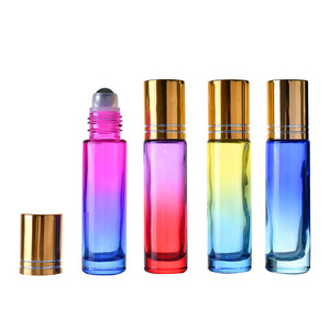 5ml 10ml rainbow color custom made glass roll on perfume bottles Clear empty round deodorant roll-on bottle