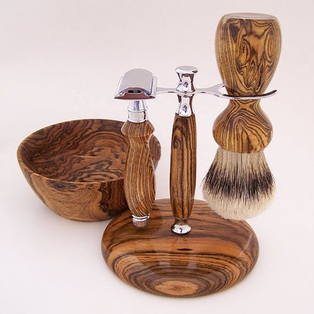 Good Quality Ladies Use Safety Razor With Wooden Bowl Wooden Stand and Brush | Safety Razor With Blades Shaving Set By Pissco