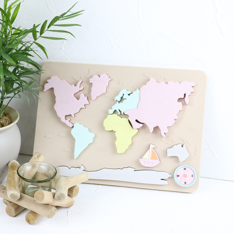 PISSEN Wholesale Baby World Map Jigsaw Puzzle Custom New Silicone Montessori Toy Kids Toys Educational Puzzle Learning Toys