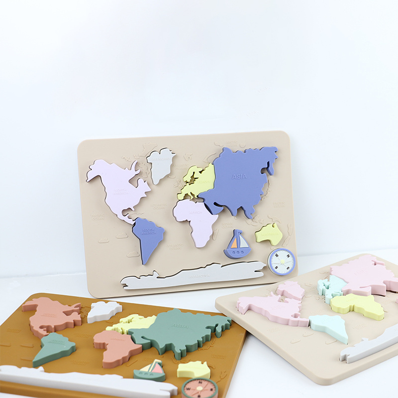 PISSEN Wholesale Baby World Map Jigsaw Puzzle Custom New Silicone Montessori Toy Kids Toys Educational Puzzle Learning Toys