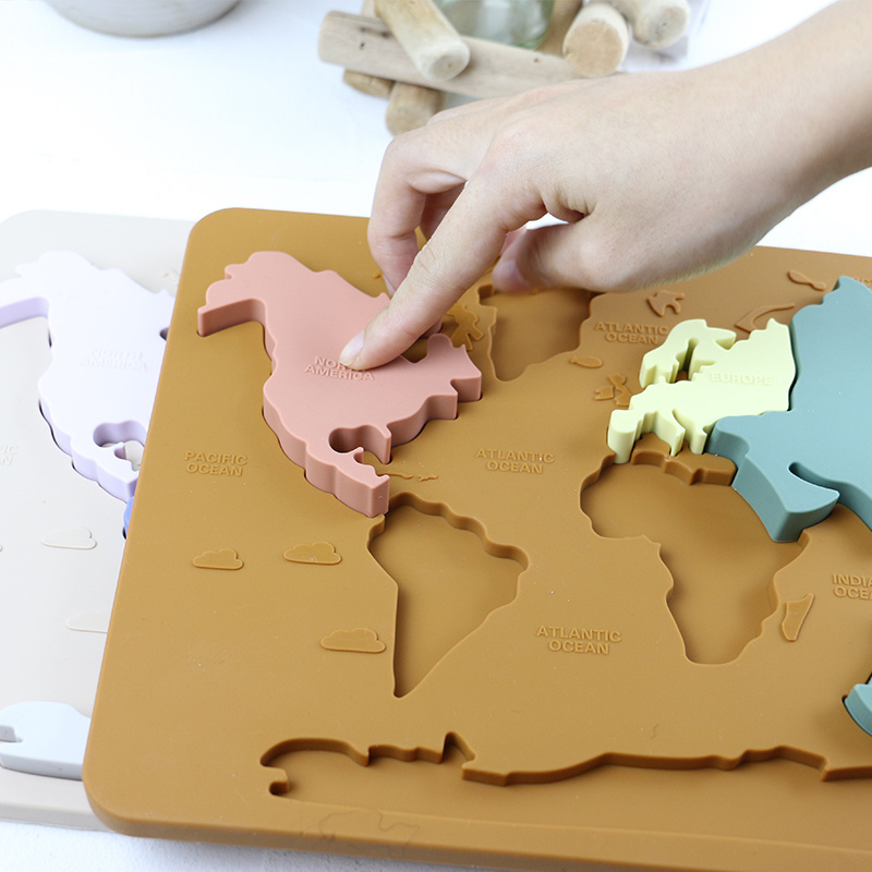 PISSEN Wholesale Baby World Map Jigsaw Puzzle Custom New Silicone Montessori Toy Kids Toys Educational Puzzle Learning Toys