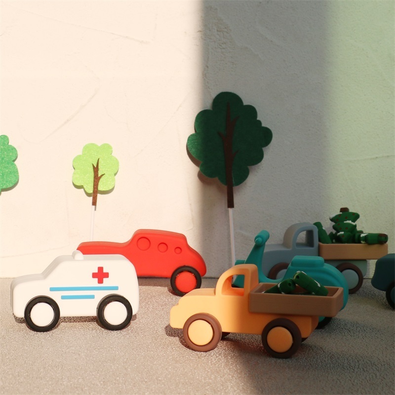 BPA free Custom Education Silicone Baby ambulance car toys  Wholesale Silicone vehicle  Car Toy for kid play