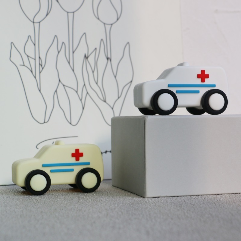 BPA free Custom Education Silicone Baby ambulance car toys  Wholesale Silicone vehicle  Car Toy for kid play