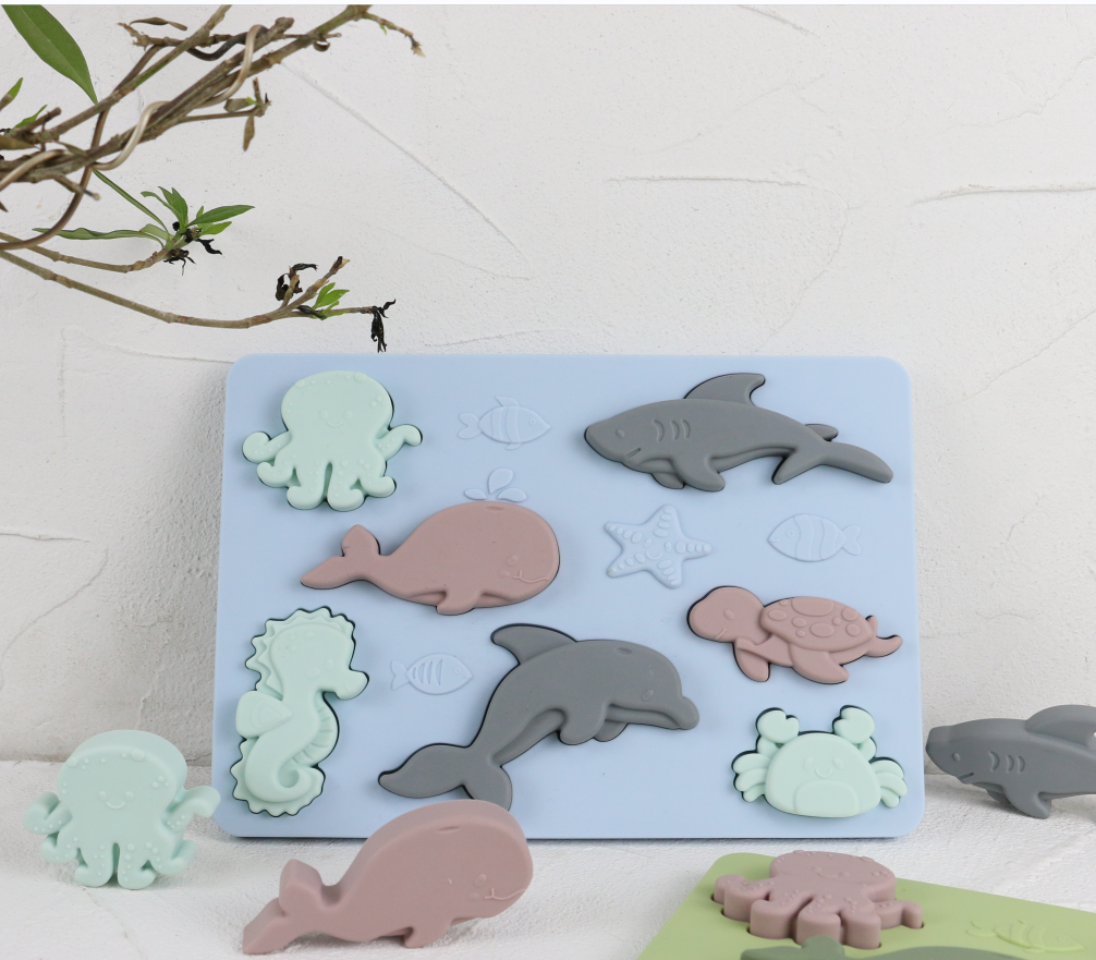 Hot promotion 2023  NEW ARRIVAL Marine Animal shape silicone teether chewable BPA free silicone puzzle educational Toys