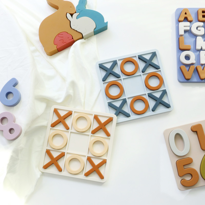 CE certificate  BPA free Food Grade safe  Silicone XO puzzle baby educational soft flexible chewable silicone toys