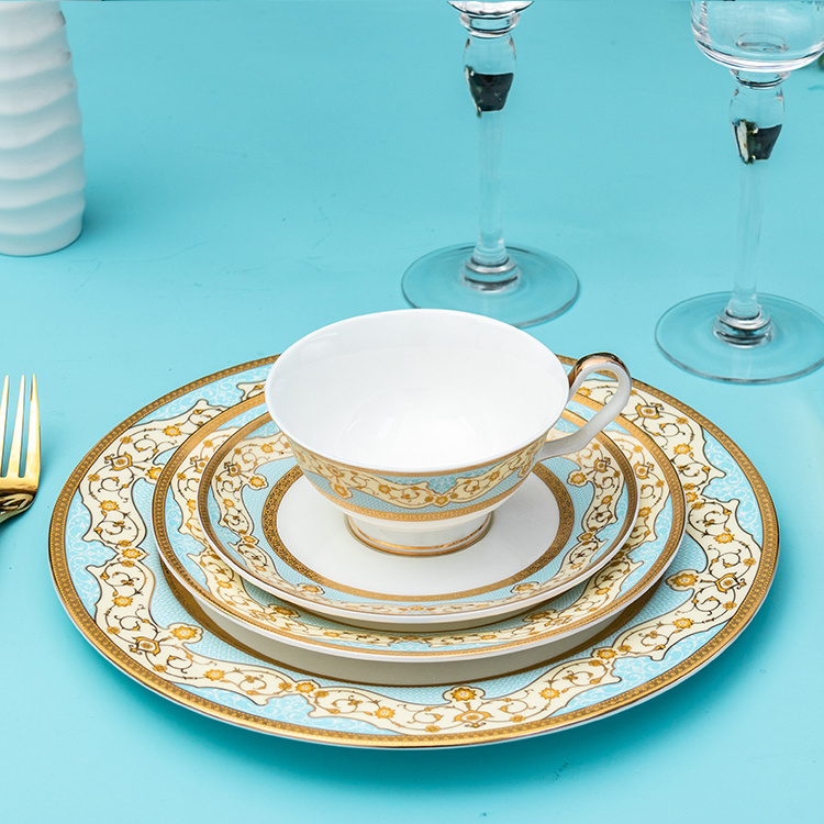 PITO HoReCa luxury homeware porcelain gold rim plates sets modern decal dinnerware sets