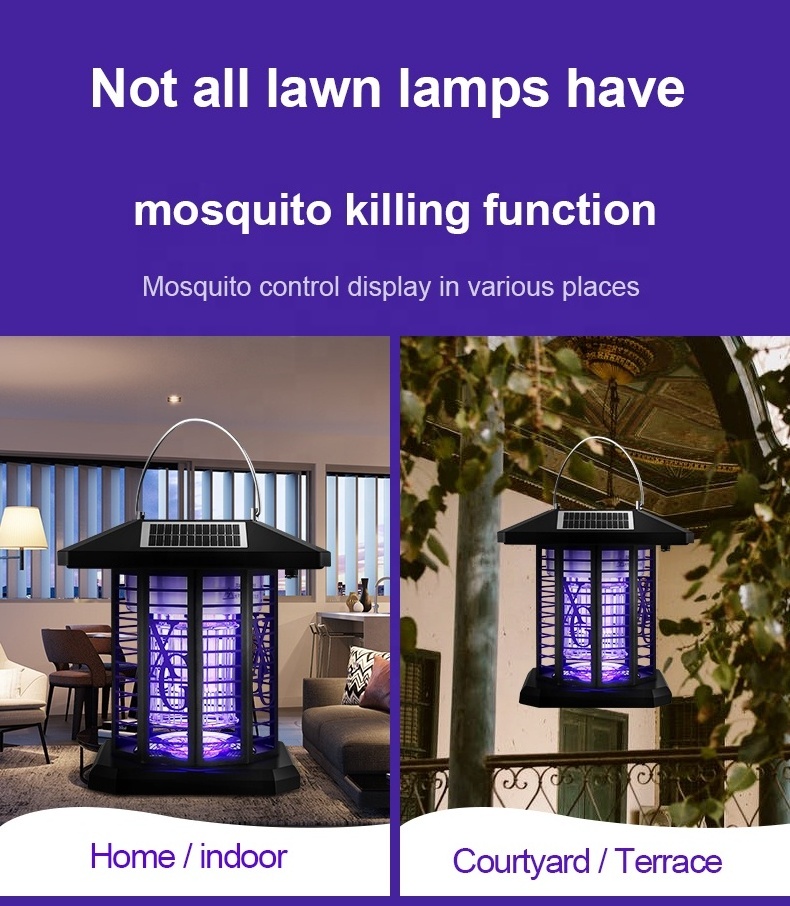 Factory direct sell IP65 waterproof solar panels outdoor mosquito killing lamp portable bug zappers for camping