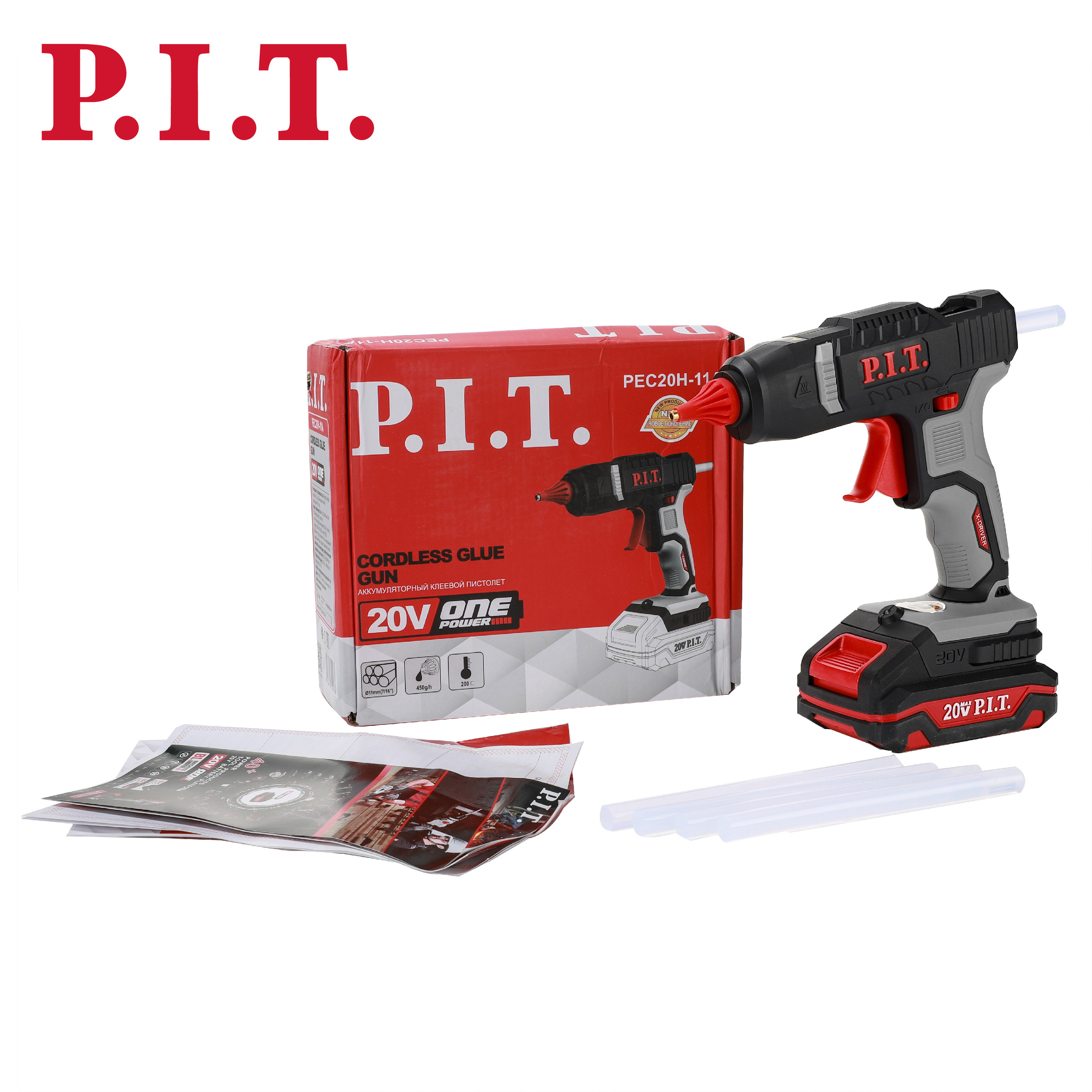 P.I.T. 20V Lithium battery power rechargeable cordless Hot melt glue gun