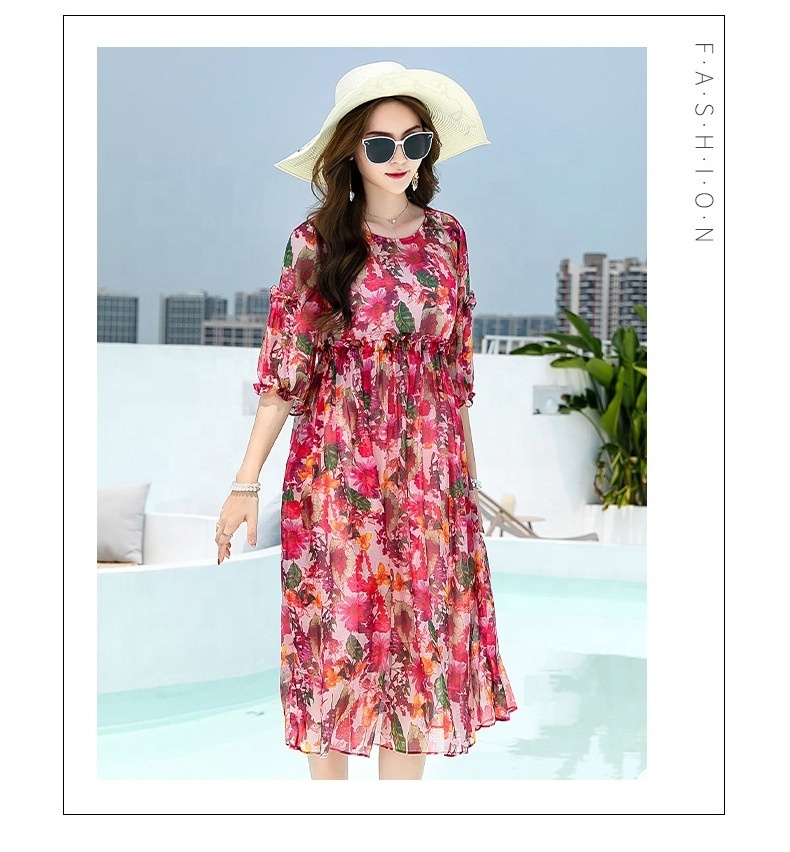 New Arrival Advanced Apparel Dresses Floral Print Ruffle Chiffon Blouson Dress