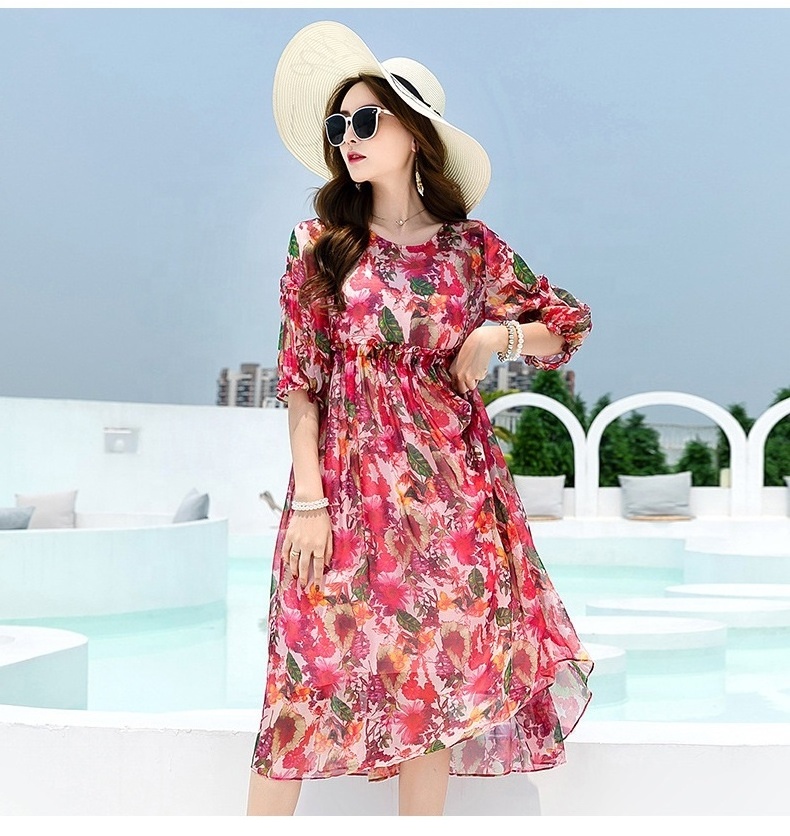 New Arrival Advanced Apparel Dresses Floral Print Ruffle Chiffon Blouson Dress