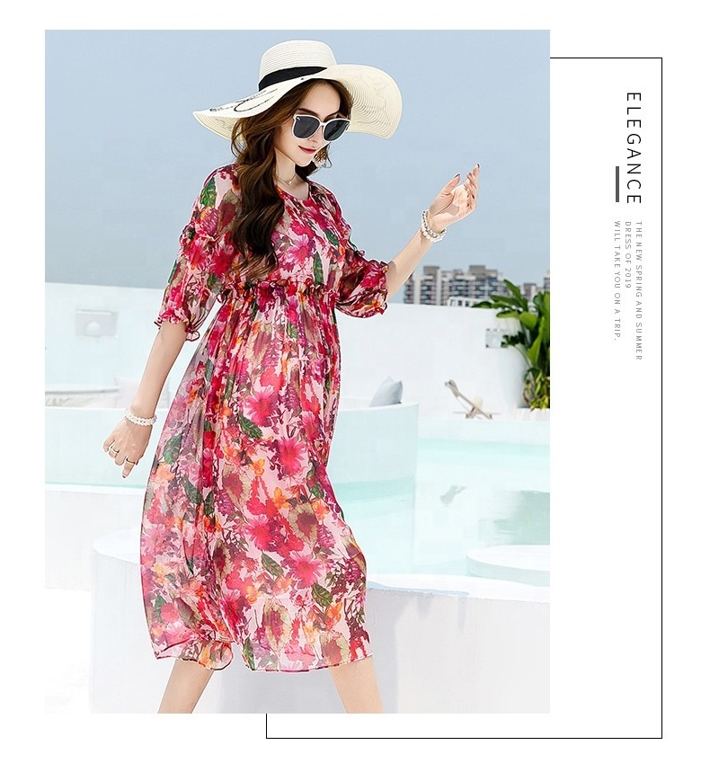 New Arrival Advanced Apparel Dresses Floral Print Ruffle Chiffon Blouson Dress