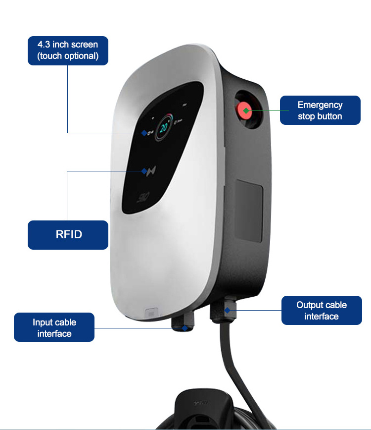 Home 7Kw 11Kw 22Kw Evse Wallbox  J1772 Portable Ev Car Charger Box Type 2 Socket 1 Phase Ac Level 2 Ev Charging Station 32 Amp