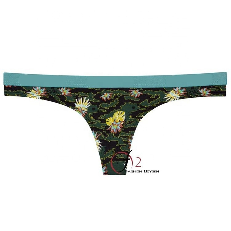 OEM Stylish women's thong briefs good quality flower print y back thong comfortable wear mature women sexy panties