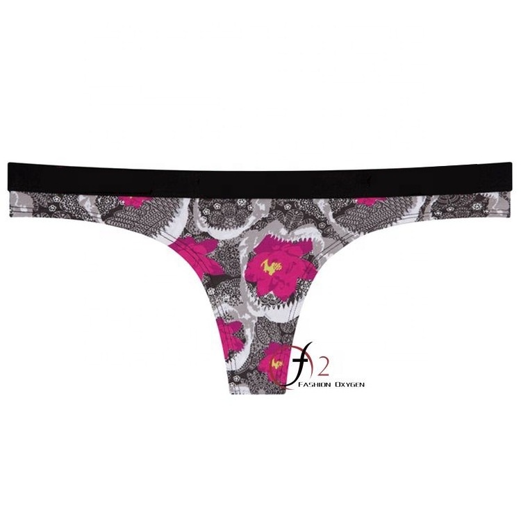 OEM Stylish women's thong briefs good quality flower print y back thong comfortable wear mature women sexy panties