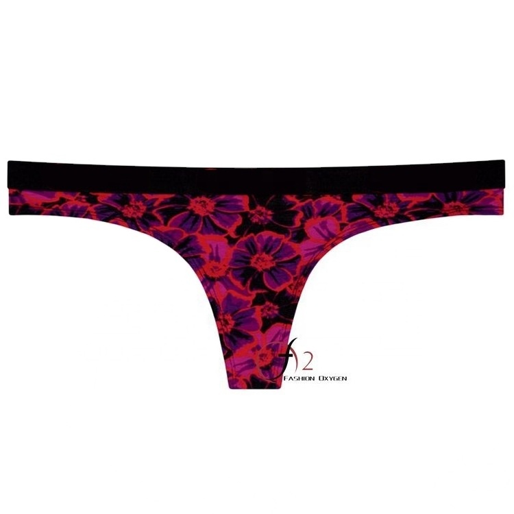 OEM Stylish women's thong briefs good quality flower print y back thong comfortable wear mature women sexy panties