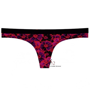 OEM Stylish women's thong briefs good quality flower print y back thong comfortable wear mature women sexy panties