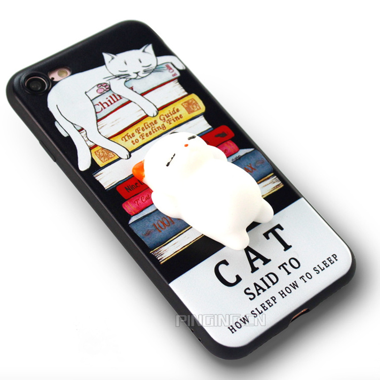 3d Sablimation mobile cases squeeze squishy cat panda silicon rubber phone case for iphone 7/ 7 plus / 6s