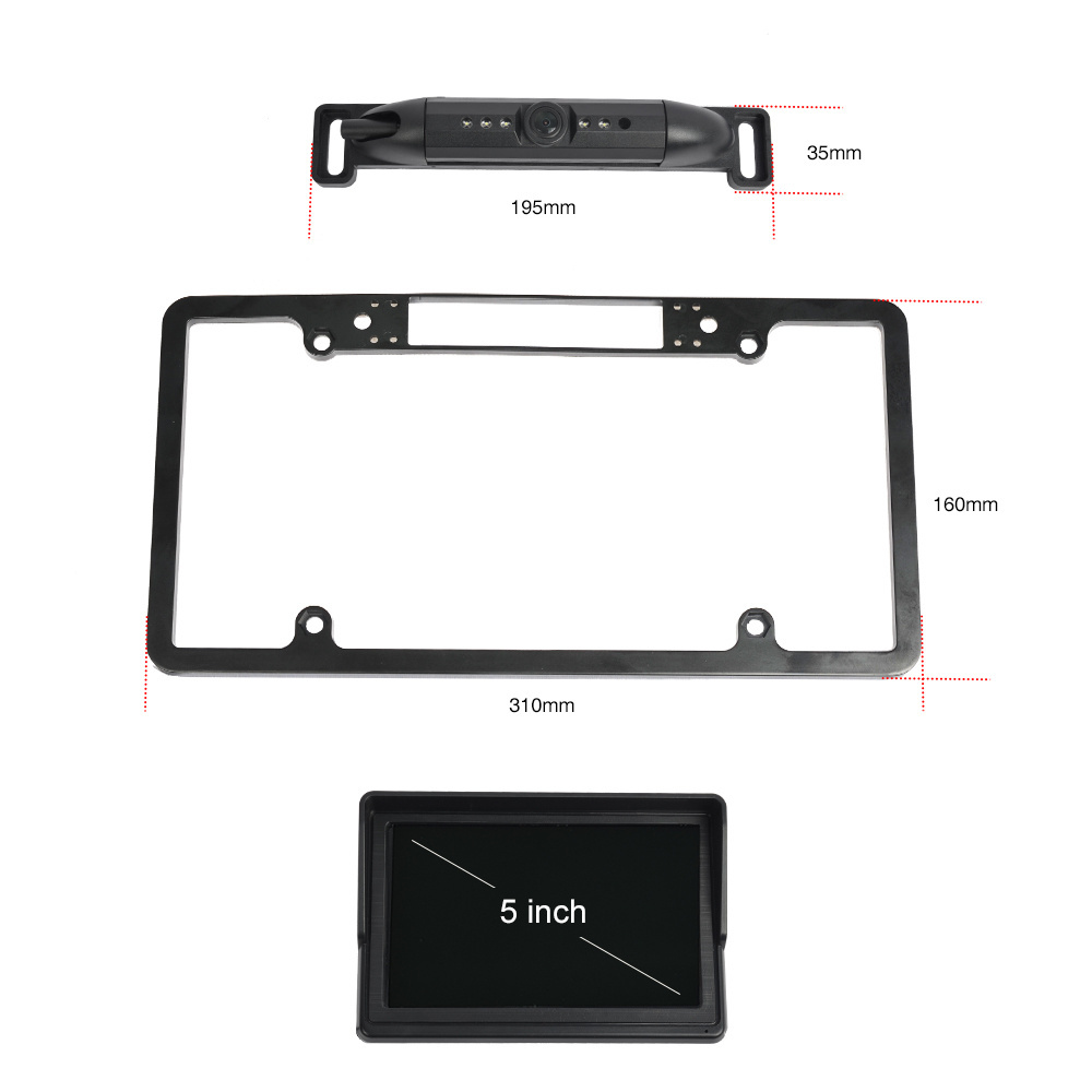 5 inch AHD Digital Wireless rear view car backup camera monitor kit USA License plate frame camera system for car pick up