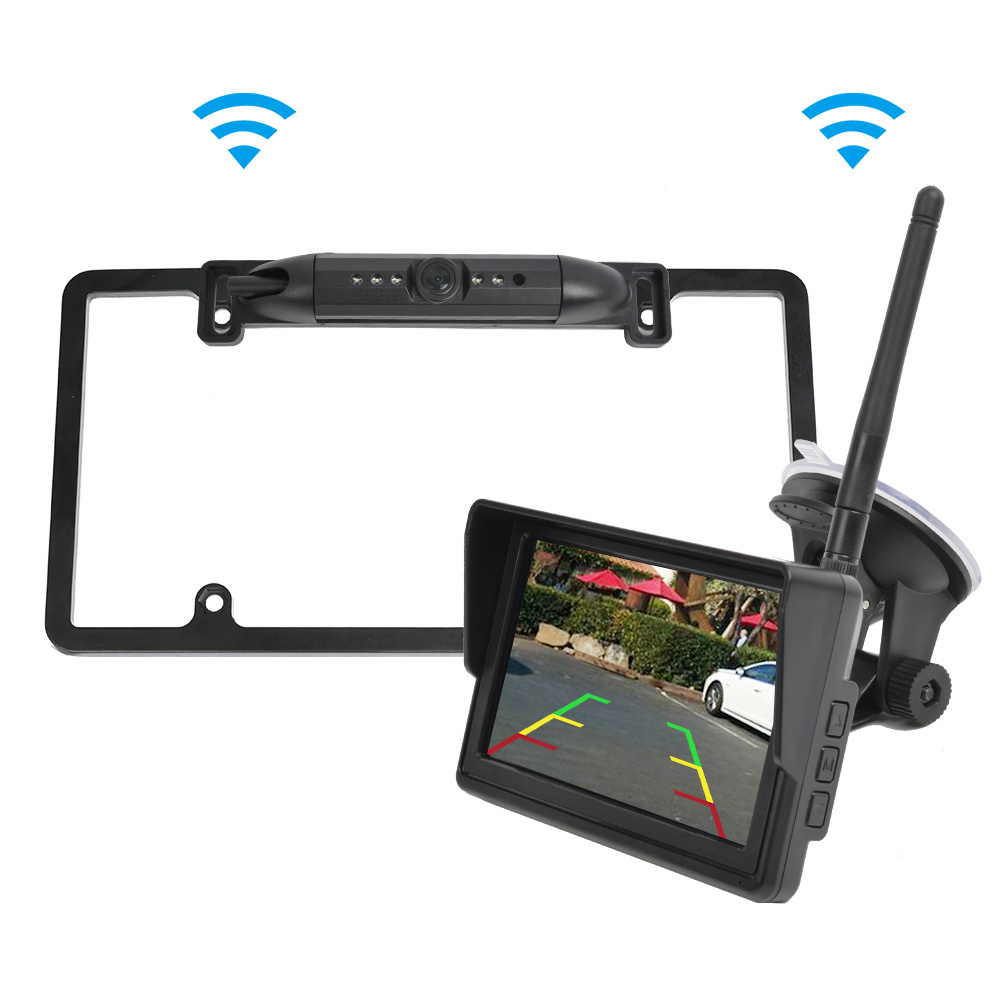 5 inch AHD Digital Wireless rear view car backup camera monitor kit USA License plate frame camera system for car pick up