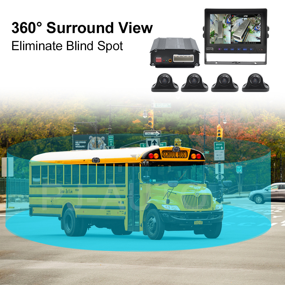 PJAUTO 1080P 3D 360 Around View Monitor Car Camera System Bird View Panoramic Camera System For School Bus Truck