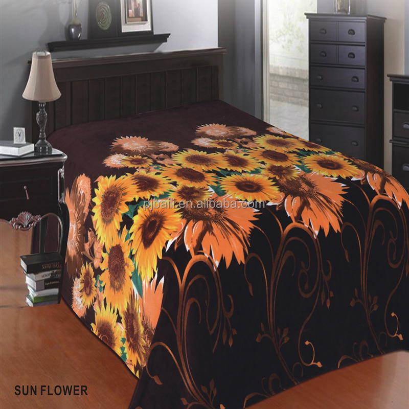 Wholesale Cheap Fleece Plush Fur Mexican Blanket Sun Flower Printing Sherpa Borrego Blanket BestSuppliers