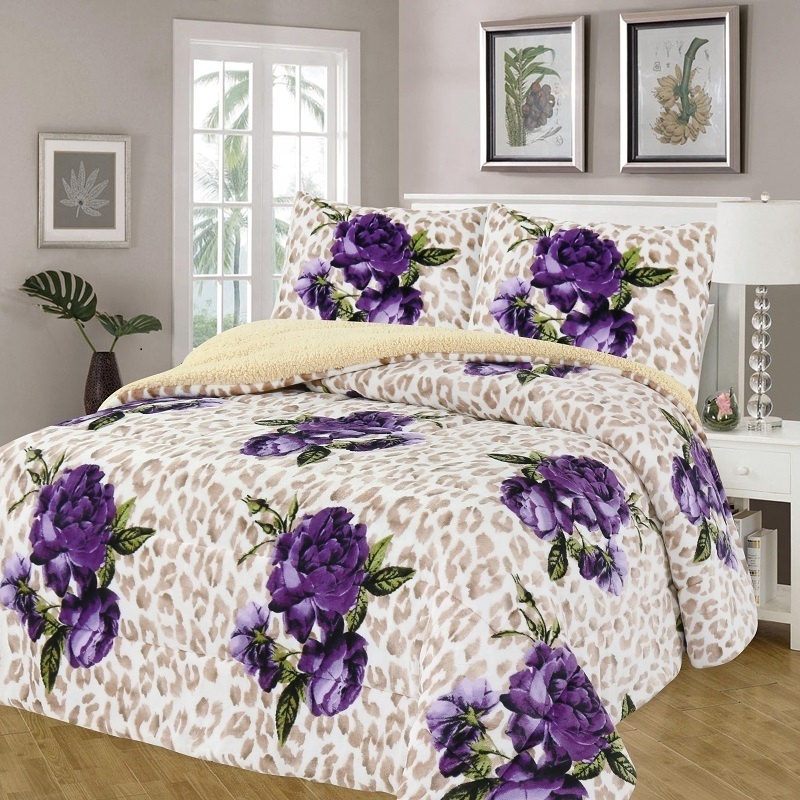 SMILING HOME Logo Home Textile Luxury Bedding Sets Comforter Sets Mumbai Leopard Purple Printing Borrego Sets