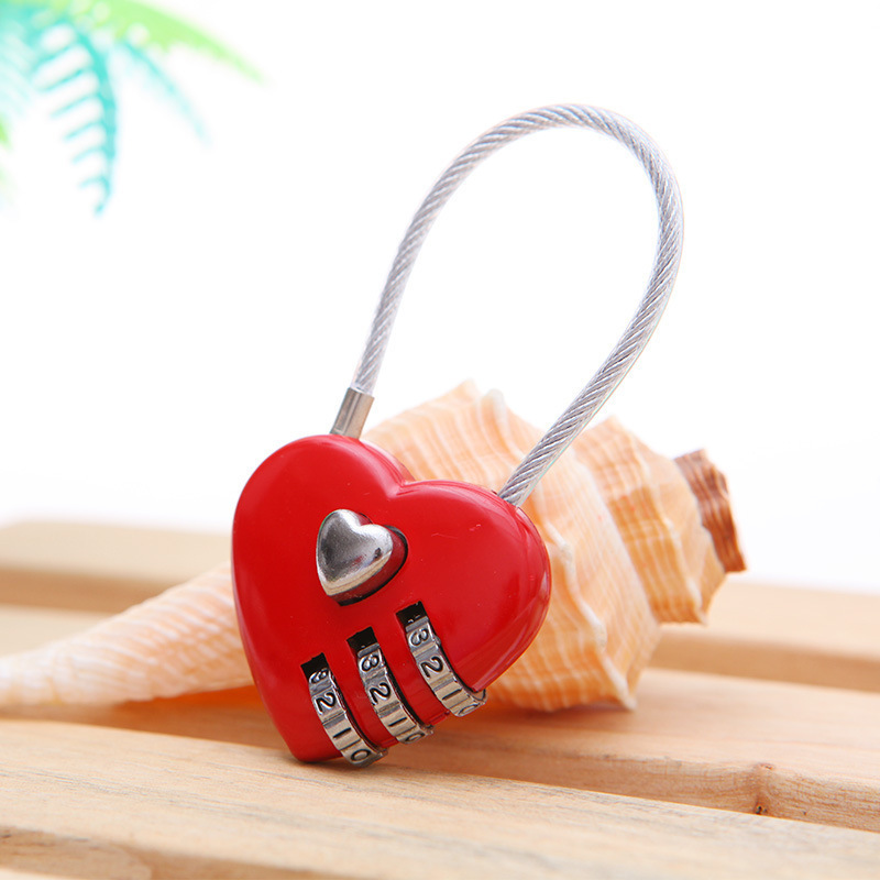 Resettable 3 Digit Travel Luggage Suitcase Lock Padlock Red Heart Wedding Favor Gifts Souvenir Steel Wire Metal Combination Lock