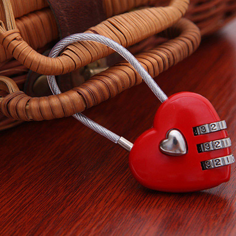 Resettable 3 Digit Travel Luggage Suitcase Lock Padlock Red Heart Wedding Favor Gifts Souvenir Steel Wire Metal Combination Lock