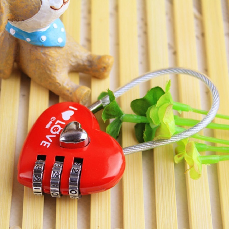 Resettable 3 Digit Travel Luggage Suitcase Lock Padlock Red Heart Wedding Favor Gifts Souvenir Steel Wire Metal Combination Lock