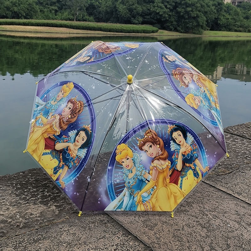 Children Cartoon J Handle Umbrella  Kids Pvc Rain Folding Full Automatic Windproof Clear Straight Umbrellas