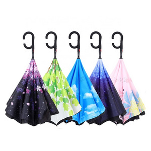 Black Hexagon Nylon Fabric Folding Umbrella Uv Protection reverse inverted umbrella