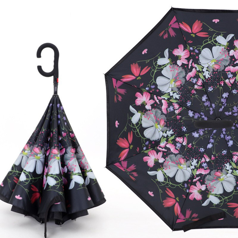 Black Hexagon Nylon Fabric Folding Umbrella Uv Protection reverse inverted umbrella