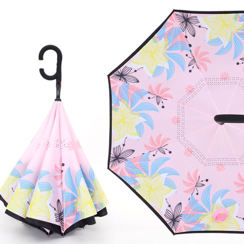 Black Hexagon Nylon Fabric Folding Umbrella Uv Protection reverse inverted umbrella