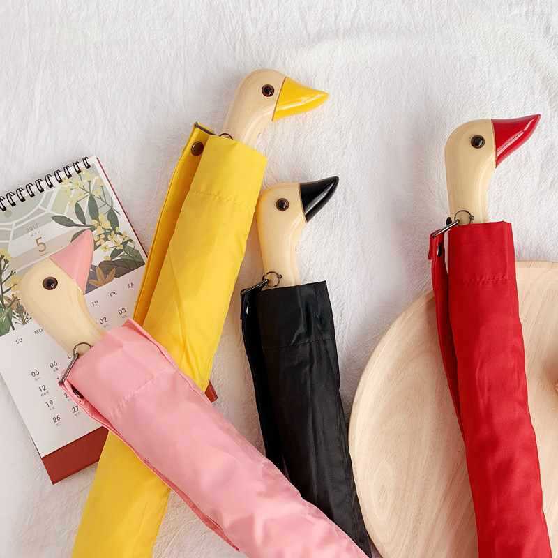 Two Folding Semi Automatic Open Umbrella Children's Cartoon Polyester Umbrella Duck Animal Head Umbrella