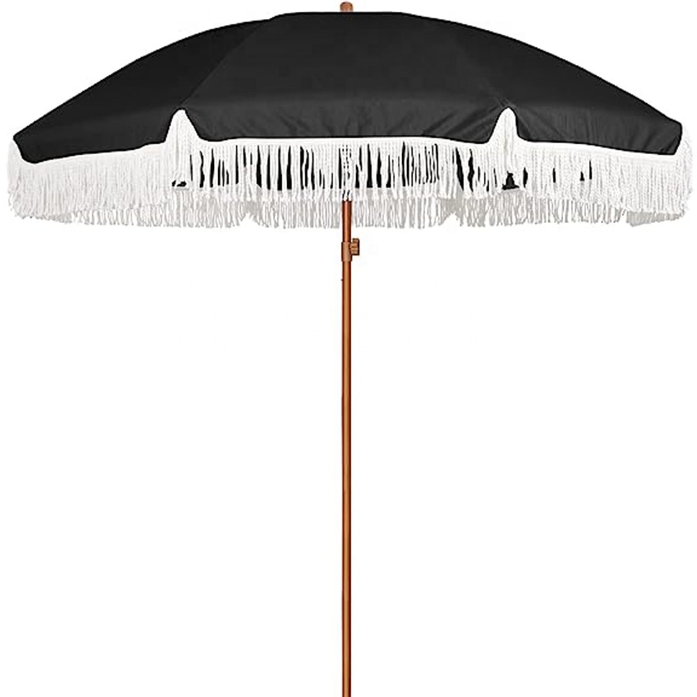 White Outdoor Beach Umbrella With Fringe Commercial Beach Chairs And Umbrella Straight Stick Umbrella