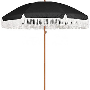 White Outdoor Beach Umbrella With Fringe Commercial Beach Chairs And Umbrella Straight Stick Umbrella