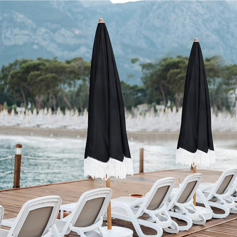 White Outdoor Beach Umbrella With Fringe Commercial Beach Chairs And Umbrella Straight Stick Umbrella